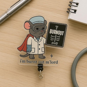Bobine d'insigne de souris pour épuisement professionnel en radiologie Porte-carte d'identité en acrylique amusant, cadeau parfait pour les techniciens en radiologie, collègues de travail, amis, personnel médical, héros de la santé