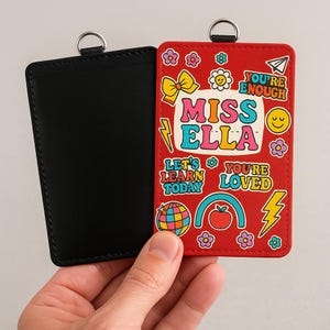 Personalized Teacher Badge Holder Customized Leather ID Case with Name Colorful Cute Design Back to School Ideal Gift for Friends Loved Ones