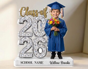Figura acrílica personalizada para graduación infantil, placa con foto personalizada de la promoción de 2026, regalo de graduación para preescolar y jardín de infancia, recuerdo infantil.