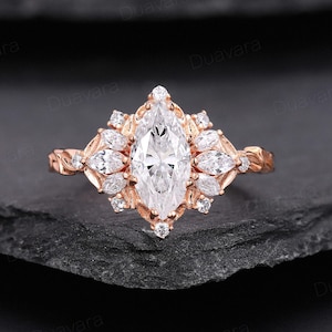 Vintage Marquise Moissanite Blumen Verlobungsring Roségold Marquise Diamant Cluster Versprechen Ring Handgemachter Blatt Design Damen Ehering