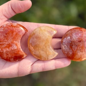 Fire Quartz & Golden Healer Moon Carvings | You Choose | Natural Healing Crystal