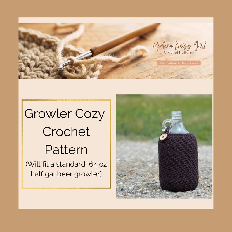 Instant Download Beer Growler Cozy Crochet Pattern 64 oz Half Gallon size May sell finished product image 1