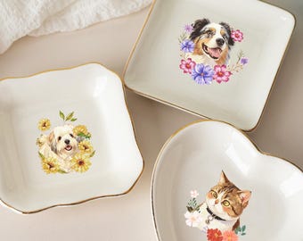 Custom Pet Jewelry Dish, Personalized Dog Cat Portrait Ring Dish, Gift For Pet,Pet Memorial Jewelry Dish,Watercolor Dog Cat Art Jewelry Tray