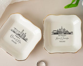 Personalized Skyline Jewelry Dish, City Ring Dish, Landscape Ring Holder, Custom City Skyline Gift,City Attractions Trinket Dish,Couple Gift