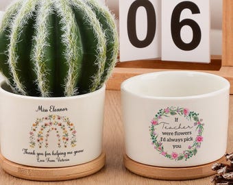 Thank you Gift for Teacher, End of Year Gift, Personalized Planter, Teacher Appreciation, Desk Planter, Custom Succulent Pot, Teacher Gift