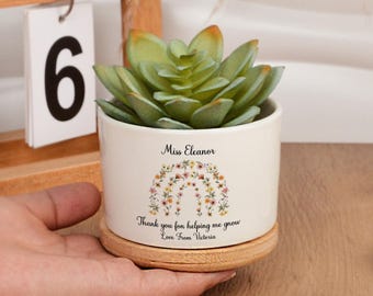 Thank you Gift for Teacher, End of Year Gift, Personalized Planter, Teacher Appreciation, Desk Planter, Custom Succulent Pot, Teacher Gift