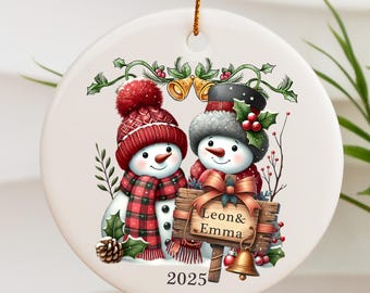 Personalized Snowman Couple Christmas Bauble,Cute Snowman Christmas Ornament,First Christmas Married Keepsake for Newlyweds,Christmas Gifts