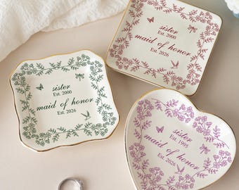 Personalized Engagement Gift,Initial Date Ring Dish,Gift For Sister,Bridesmaid Proposal Gift,Engaged Jewelry Dish for Her,Bridal Shower