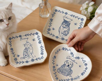 Custom Pet Jewelry Dish, Pet Memorial Jewelry Dish, Custom Dog Cat Portrait Ring Dish, Toile De Jouy Pet Ring Dish, Gift For Pet Owner, Gift