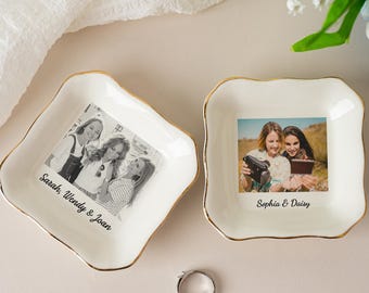 Personalized Bestie Photo Jewelry Dish, Ceramic Trinket Tray for Best Friend, Bridesmaid Proposal, Birthday Gifts For Bestie, Wedding Gift