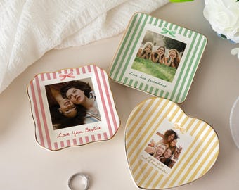 Personalized Bestie Photo Jewelry Dish, Birthday Gifts For Bestie, Ceramic Trinket Tray for Best Friend, Bridesmaid Proposal,  Wedding Gift