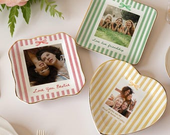 Personalized Bestie Photo Jewelry Dish, Birthday Gifts For Bestie, Ceramic Trinket Tray for Best Friend, Bridesmaid Proposal,  Wedding Gift