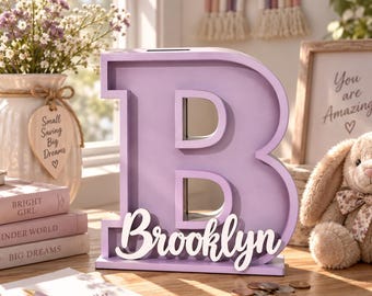 Personalized Wooden Coin Bank with Name, Custom Letter Piggy Bank, Initial Money Bank, Gift for Nephew or Daughter, Kids Room Decor