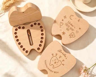 Custom Wooden Tooth Box, Personalized Engraved Tooth Holder, First Tooth Storage Container, Baby Shower Present, Gift for Son and Daughter