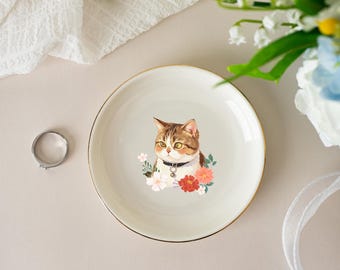 Custom Pet Jewelry Dish, Personalized Dog Cat Portrait Ring Dish, Gift For Pet,Pet Memorial Jewelry Dish,Watercolor Dog Cat Art Jewelry Tray