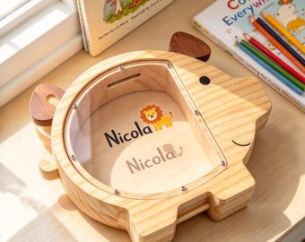 Personalized Coin Box for Kids, Custom Name Wooden Piggy Bank, Christmas and Birthday Gift for Children, Kids Money Box, Nursery Decor