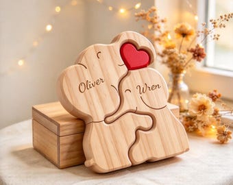Personalized Wooden Elephant Puzzle, Animal Family Figurine, Montessori Toddler Gift, Aesthetic Nursery Decor, Christmas Gift, Keepsake Toy