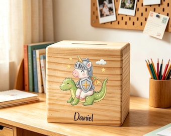 Personalized Wooden Piggy Bank, Custom Name Coin Bank, Piggy Bank for Boys Girls, First Birthday Gifts, Boy Bedroom Decor, Kids Money Box