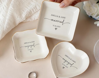 Personalized Engagement Ring Dish, Wedding Gifts for Couple, Engaged Jewelry Dish for Her, Sentimental Gift for Bride, Anniversary Gift