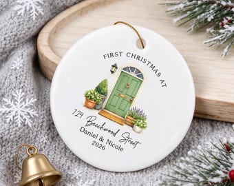 Personalized New Home Christmas Ornament, Custom Road Name and Door Color Bauble, First Housewarming Keepsake, Holiday Tree Decor Gift