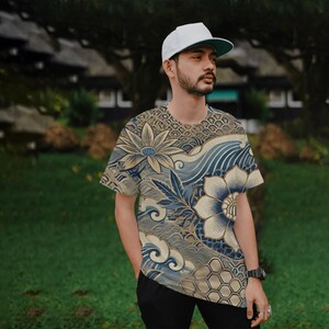 Sports Jersey T-Shirts Japanese "Wagara" Big Wave Men's Athletic Shirt, Workout Top, Fitness Apparel, Gym Wear Gift for Work out lover