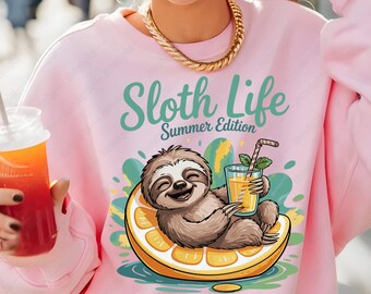 Cute Summer Sloth PNG | Tropical Clipart for Shirts (Digital Download)