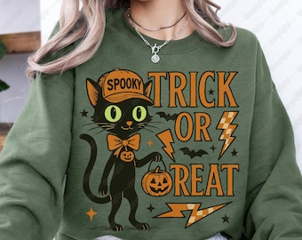 Spooky Black Cat Trick or Treat PNG: Halloween-sublimatieontwerp (digitale download)