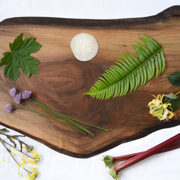 Large, Natural Edge Salvaged Black Walnut Wood Serving Board 875, Ready to Ship