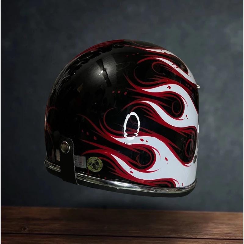 Vintage Custom Helmet Cakil Custom Riot Flame Red&white Chopper CAFE ...