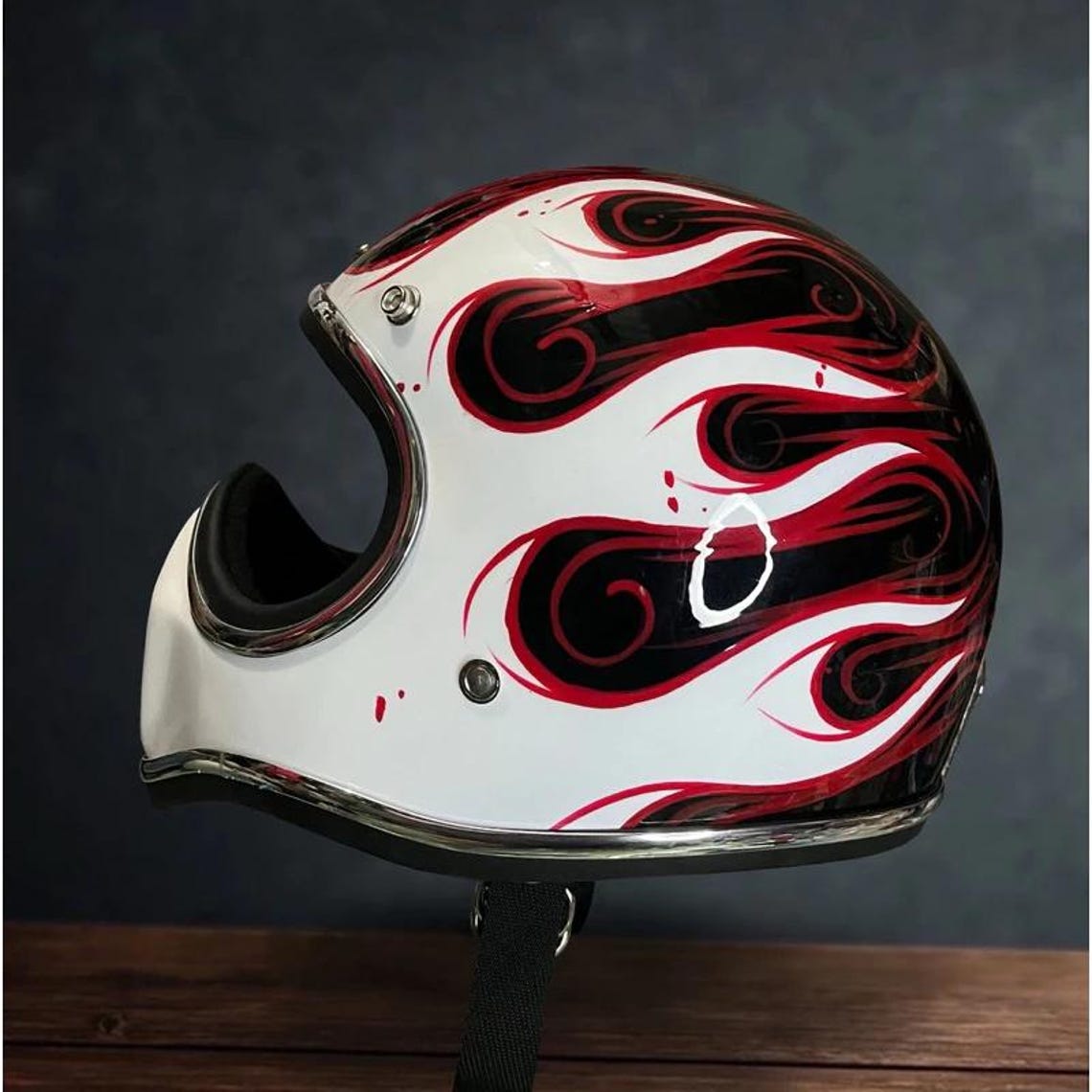 Vintage Custom Helmet Cakil Custom Riot Flame Red&white Chopper CAFE ...