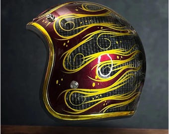 custom red gold motorcycle helmet Slimhead 500TX RAW Candy Red Gold Flame - Handmade Motorcycle Style Retro