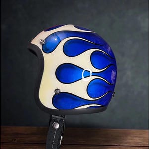 New ! Vintage Helmet Slimhead 500TX Candy Blue Shadow Flame BOBBER CHOPPER Motorbike Dhl Express