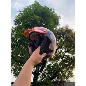 Vintage aangepaste helm met open gezicht Slimhead 500TX Pink Flame Chopper CAFE RACER Motorcycle DHL Express
