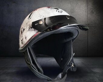gothic design motorcycle open helmets Hand Painted Helmet | Black Grim Reaper The Daytona Cruiser Toxic helmet is a 3/4 open face helmet that meets and exceeds D.O.T Custom Tattoo Art Retro Helmet