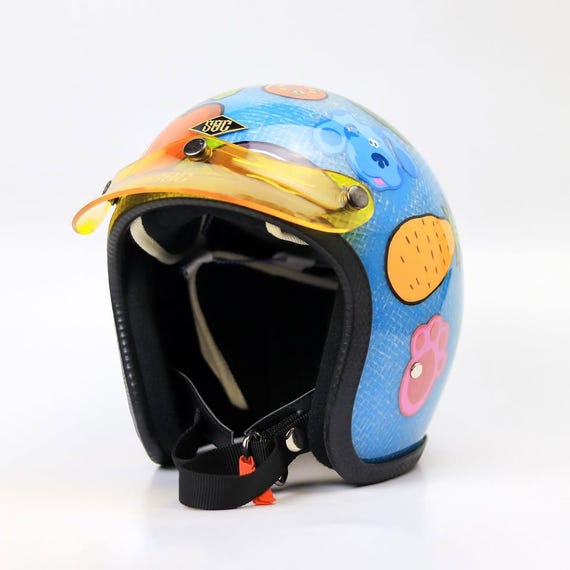 cartoon graphic motorcycle helmets Helmet Slimhead 500TX Custom Blues Clues Motif by Request BOBBER CHOPPER  Motorcycle