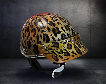 New ! Vintage Custom Open Face Helmet Eclipse Leopard Suede Cafe