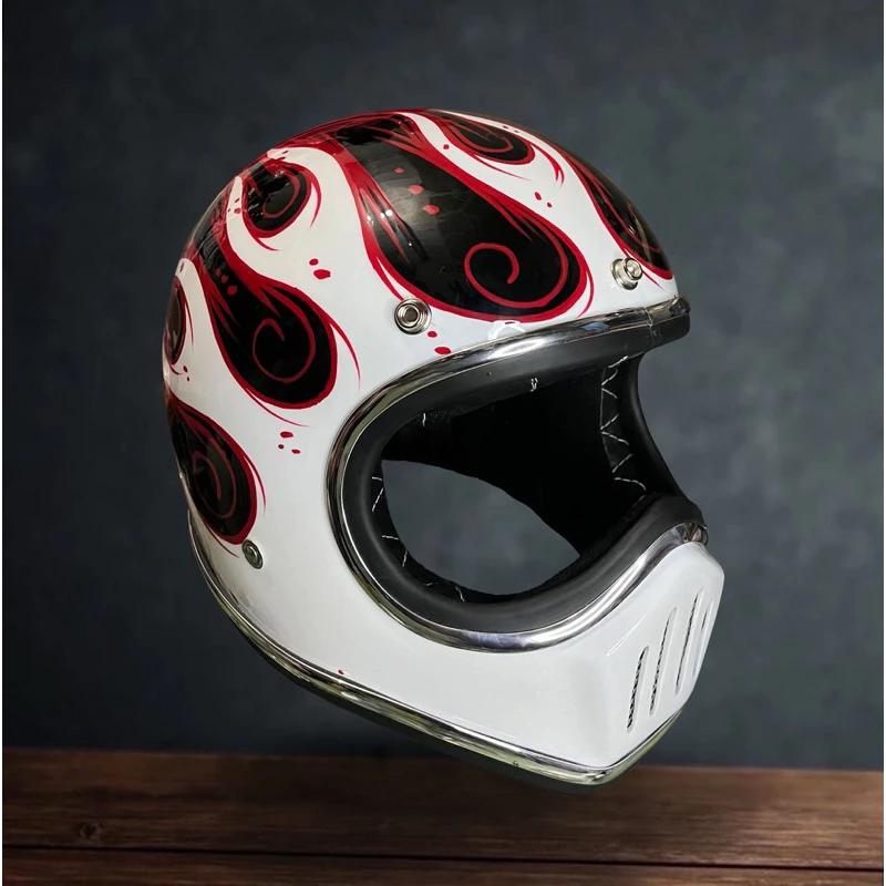 Vintage Custom Helmet Cakil Custom Riot Flame Red&white Chopper CAFE ...