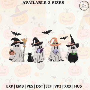 Cute Ghost Embroidery Design - Halloween Pumpkin Bat Digital File - Spooky Hat Machine Embroidery Pattern ESS169