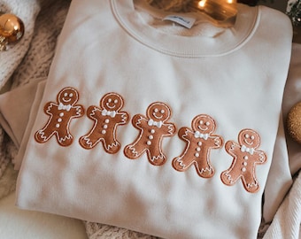 Embroidered Gingerbread Men Sweatshirt, Christmas Cookie Crewneck