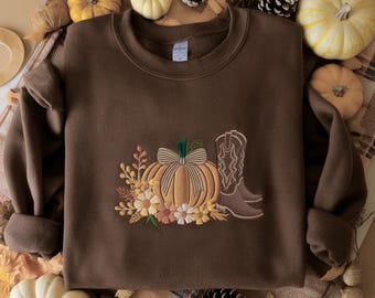Embroidered Howdy Pumpkin Sweatshirt, Western Fall Cowgirl Shirt