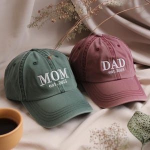 Embroidered Personalized Mom & Dad Vintage Baseball Hats - Est. 2024 (Custom Embroidered), Custom Mom Cap, Mom Washed Cap, Dad Washed Hat