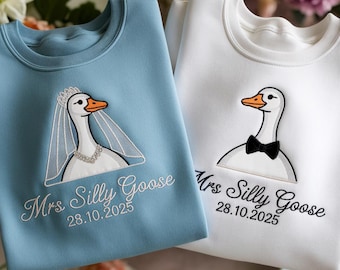 刺繍入りシリー・グース・カップルシャツ、新婚お揃いTシャツ