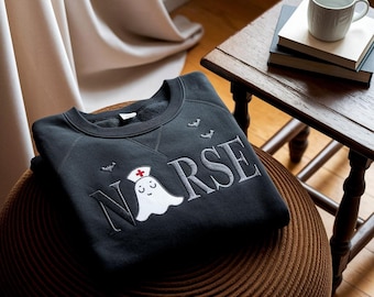 Embroidered Halloween Nurse Ghost Sweatshirt