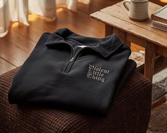 Embroidered Fourth Wing Embroidered Quarter Zip Sweatshirt: Dragon Sleeve, Book Lover Gift