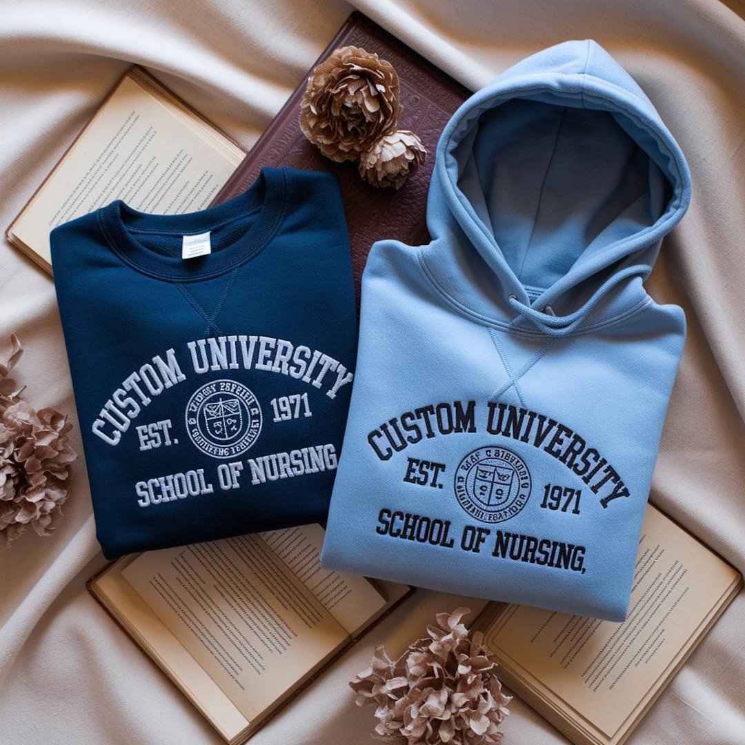 Embroidered Custom College Hoodie, Personalized University Sweatshirt ...