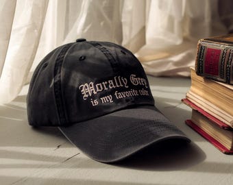 Embroidered 'Morally Grey' Cotton Hat, BookLover Reading Cap