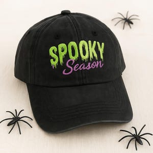 Embroidered Halloween Washed Hat – Ghost & Pumpkin Cotton Cap | Spooky Season Snapback | Fun Halloween Gift for Her , Him