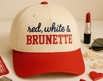 Embroidered Trucker Cap, Red White and Brunette, Washed Hat