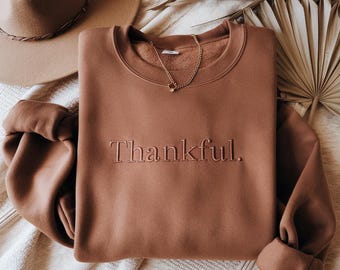 Sudadera bordada con la palabra "Thankful", estilo retro otoñal.
