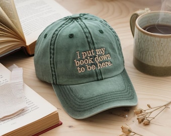 Embroidered Reading Washed Hat, Book Lover Gift